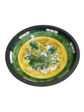 Vtg Hand-Painted Porcelain Bowl Encased in Pewter Signed HH Blank Floral Japan